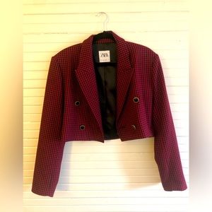Zara red and black houndstooth blazer